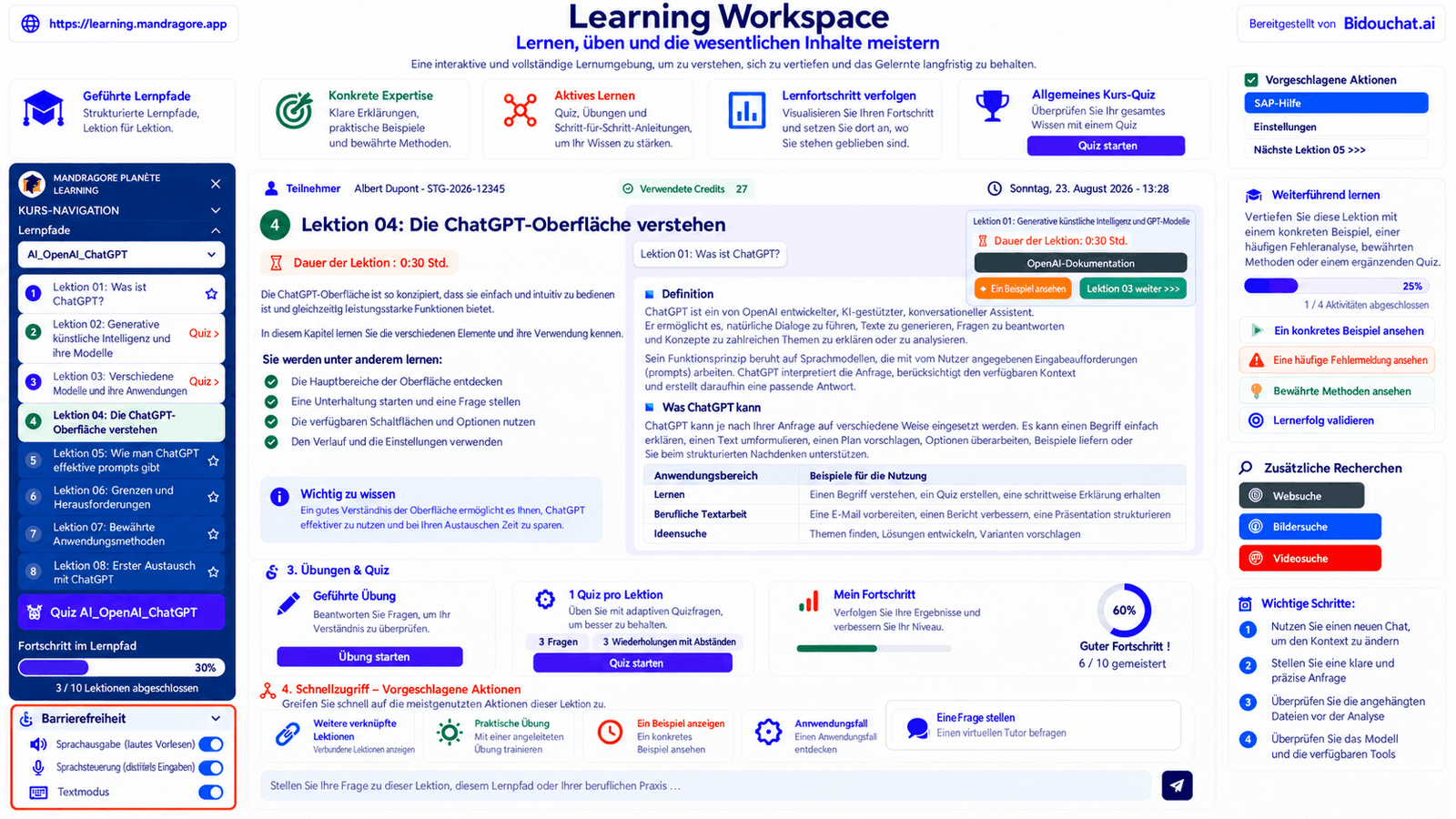 Vorschau eines Learning Workspace der Mandragore Academy