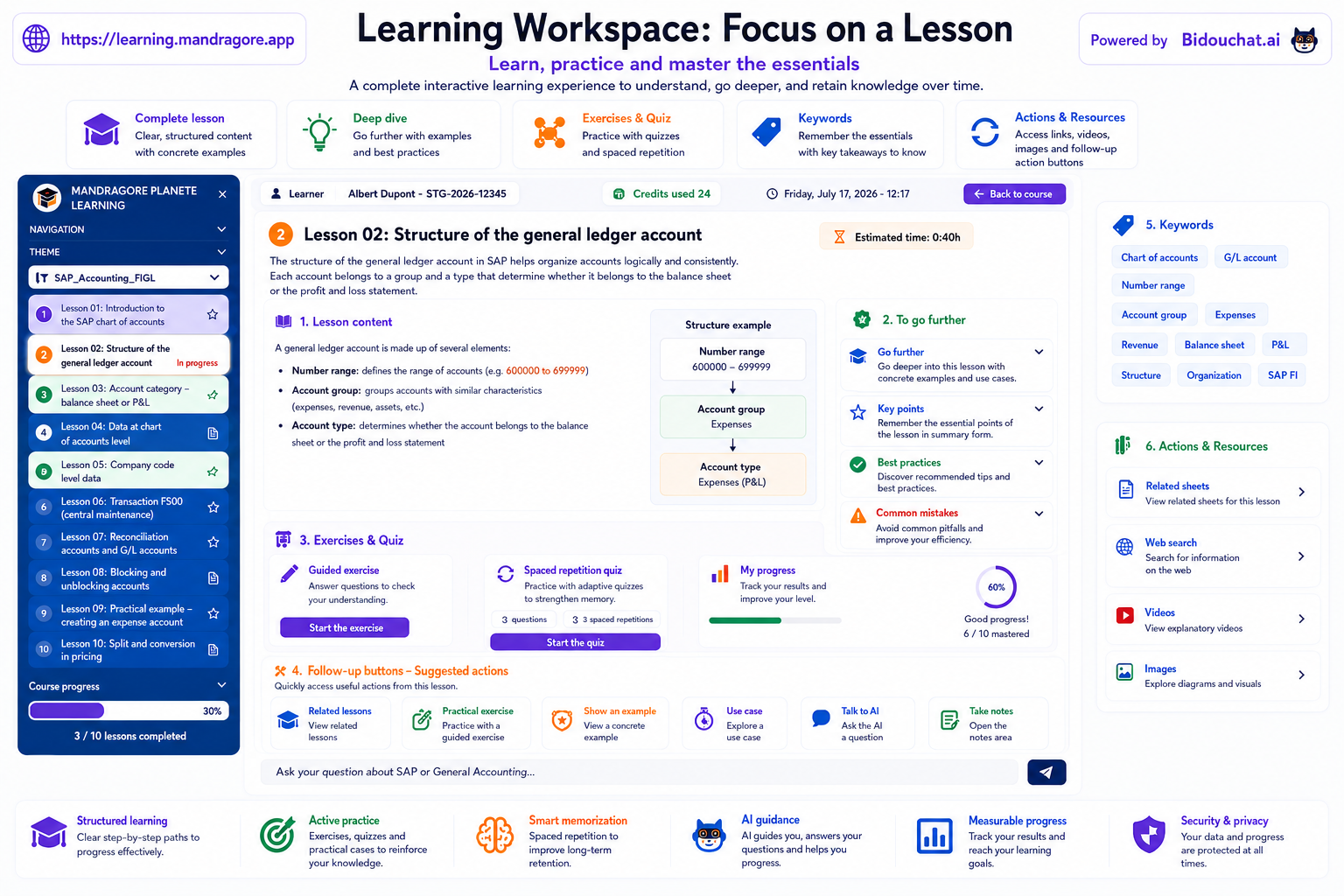 Preview of a lesson in the Learning Workspace