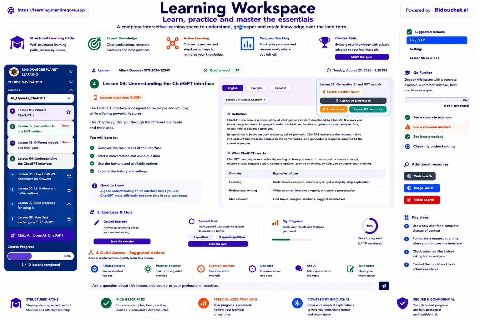 Preview of a Mandragore Academy Learning Workspace