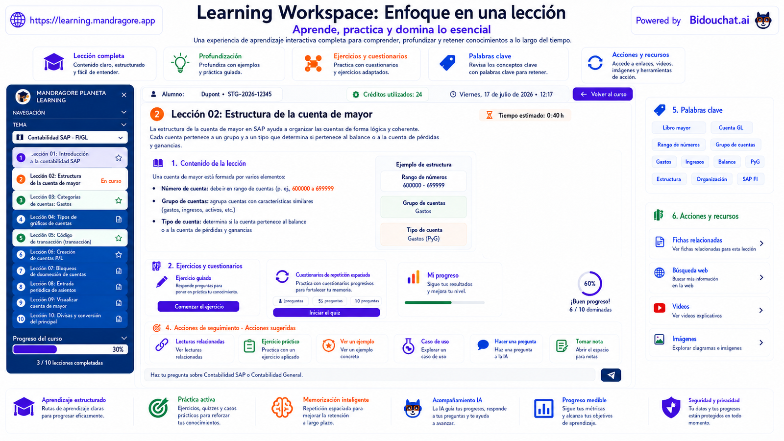 Vista previa de una lección en el Learning Workspace