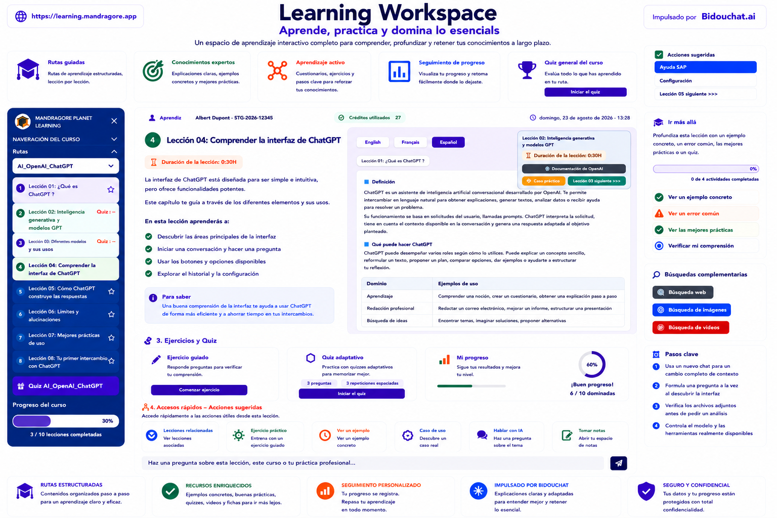 Vista previa de un Learning Workspace de Mandragore Academy