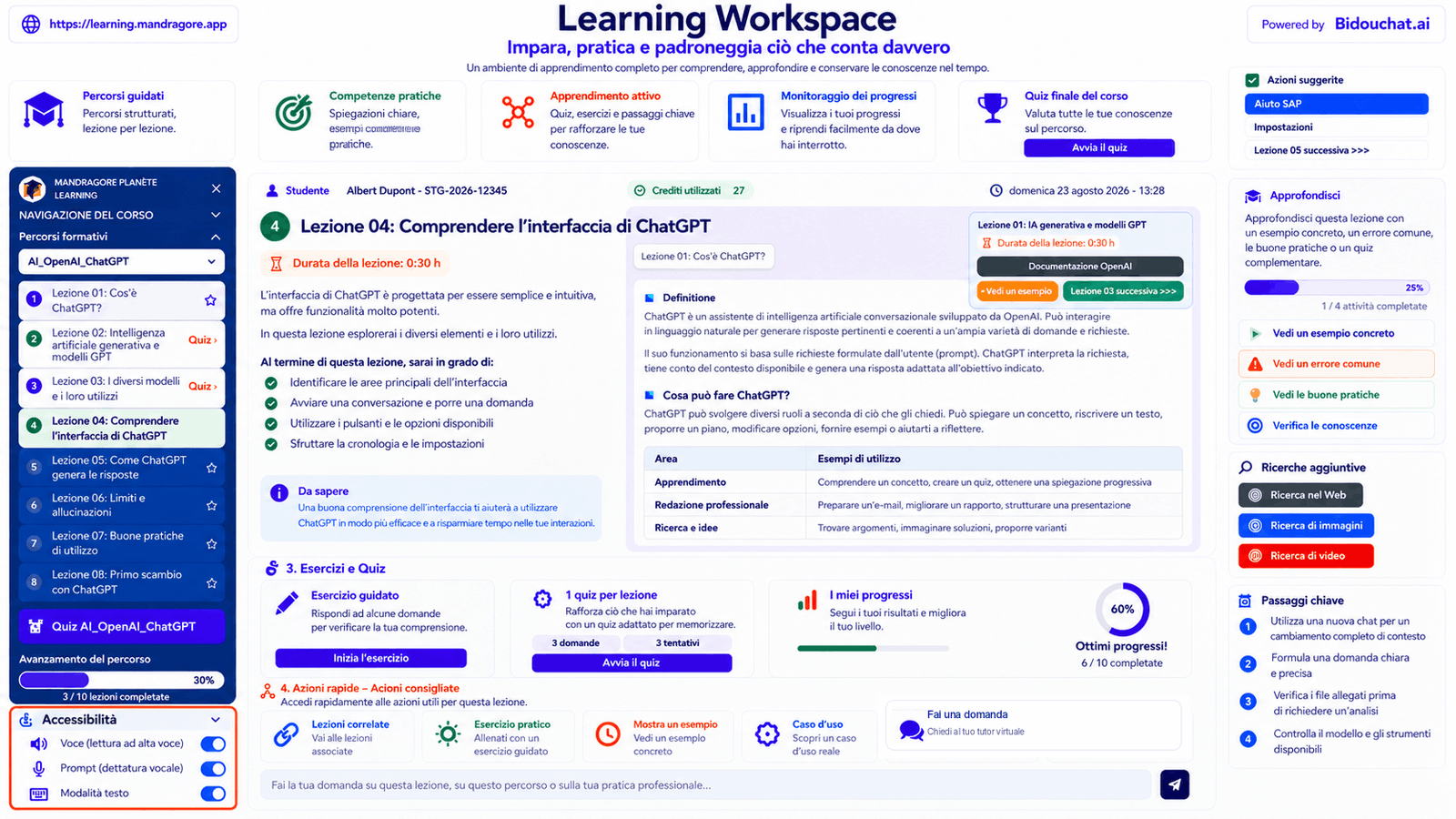 Anteprima di un Learning Workspace di Mandragore Academy