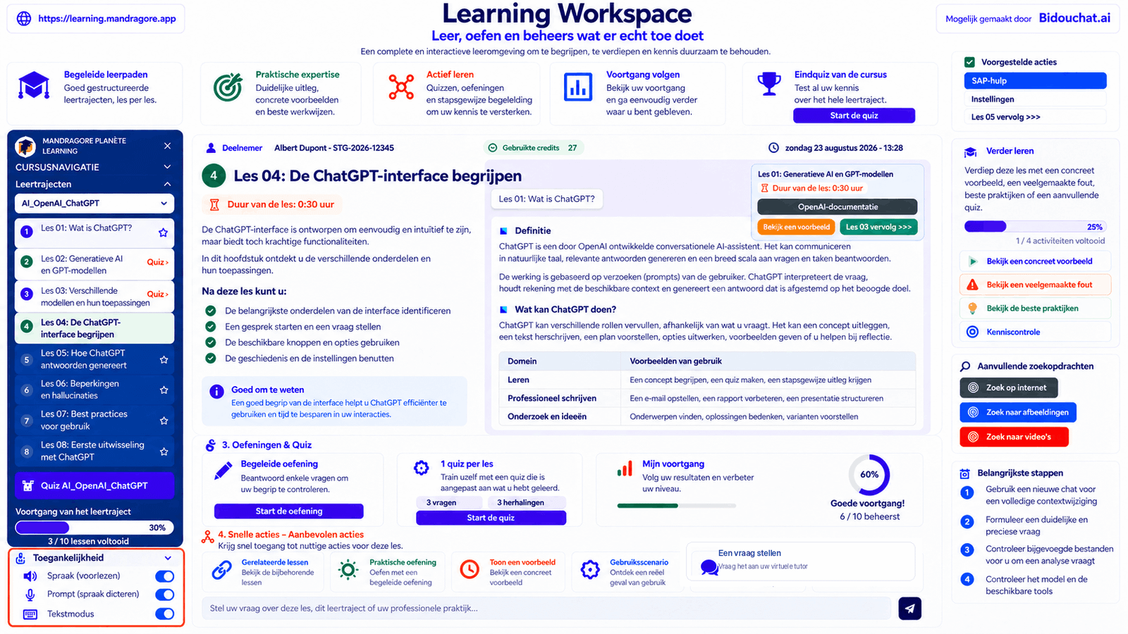 Voorbeeld van een Learning Workspace van Mandragore Academy