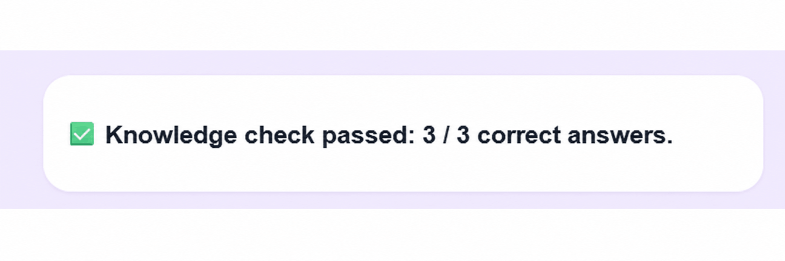 Skills validation passed with three correct answers out of three.