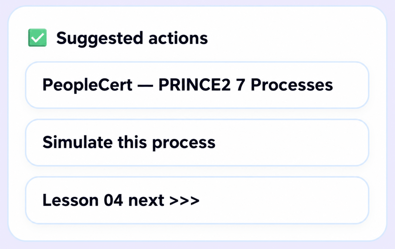 Suggested actions block in the right panel