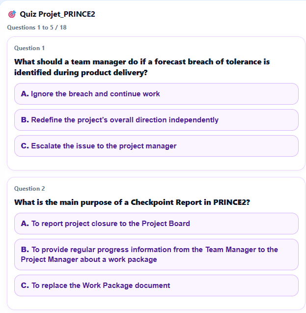 Overall quiz with several questions and three A B C answers