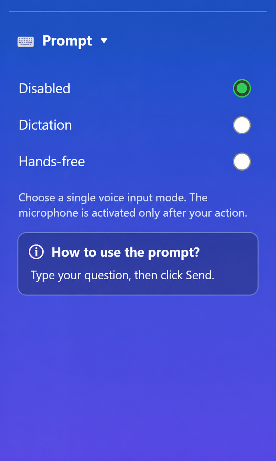 5.3 Prompt — type, dictate or use hands-free mode